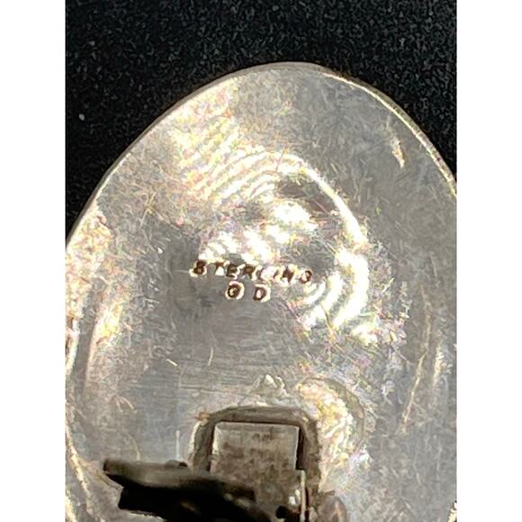 Vintage Navajo Sterling Kingman Pyrite Turquoise Artist Signed GD Clip Earrings - Picture 6 of 10